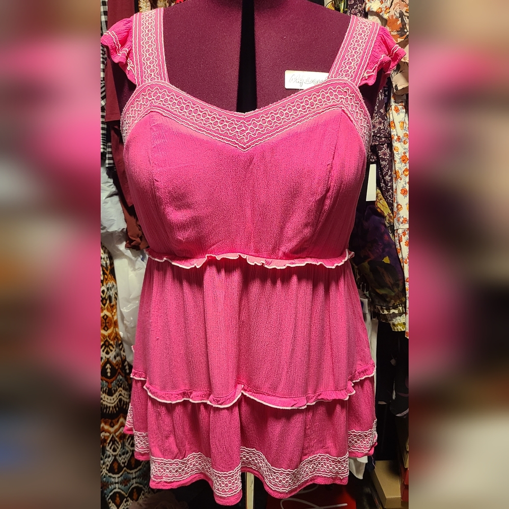 torrid Pink Tiered Lace-Trim Babydoll Tank
